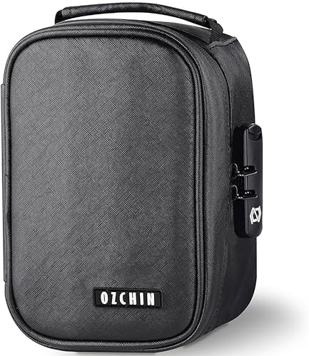 OZCHIN Geruchsdichte Tasche mit Zahlenschloss, Lunch-Tasche, Akten-Organizer, Behälter, Medizin-Schloss-Tasche, Reise-Aufbewahrungsbox (schwarz) von OZCHIN