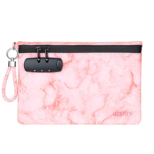 OZCHIN Geruchsdichter Tasche mit Kombinationsschloss Zertifikate Organizer PU-Leder Schlossbeutel Reise-Aufbewahrungskoffer Geschenke Männer Frauen (Rosa) von OZCHIN