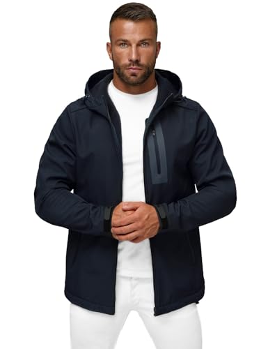 OZONEE Herren Softshell Jacke Regenjacke Wasserdicht Atmungsaktiv Softshelljacke Übergangsjacke Winterjacke Windbreaker Skijacke Winter Kapuze Herrenjacke Outdoor JS/27B6513Z/25 DUNKELBLAU XL von OZONEE