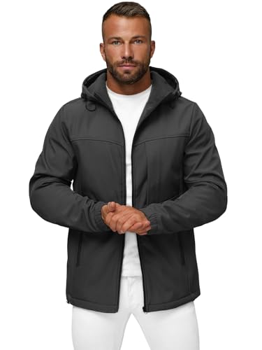 OZONEE Herren Softshell Jacke Regenjacke Wasserdicht Atmungsaktiv Softshelljacke Übergangsjacke Winterjacke Windbreaker Skijacke Winter Kapuze Herrenjacke Outdoor JS/27B6523Z/5 DUNKELGRAU M von OZONEE