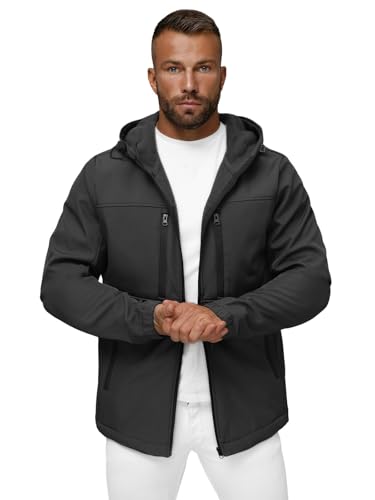 OZONEE Herren Softshell Jacke Regenjacke Wasserdicht Atmungsaktiv Softshelljacke Übergangsjacke Winterjacke Windbreaker Skijacke Winter Kapuze Herrenjacke Outdoor JS/27B6525Z/5 DUNKELGRAU 2XL von OZONEE