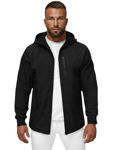 OZONEE Herren Softshell Jacke Regenjacke Wasserdicht Atmungsaktiv Softshelljacke Übergangsjacke Winterjacke Windbreaker Skijacke Winter Kapuze Herrenjacke Outdoor JS/27B6529Z/3 SCHWARZ M von OZONEE