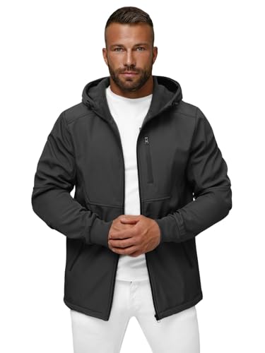 OZONEE Herren Softshell Jacke Regenjacke Wasserdicht Atmungsaktiv Softshelljacke Übergangsjacke Winterjacke Windbreaker Skijacke Winter Kapuze Herrenjacke Outdoor JS/27B6529Z/5 DUNKELGRAU XL von OZONEE