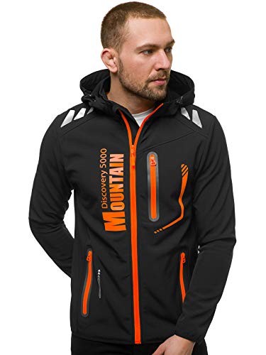 OZONEE Herren Softshell Jacke Regenjacke Wasserdicht Atmungsaktiv Softshelljacke Übergangsjacke Winterjacke Windbreaker Skijacke Winter Kapuze Herrenjacke Outdoor JS/HH026/1 SCHWARZ/ORANGE L von OZONEE