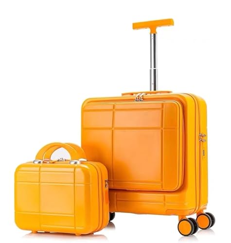 OZSSLJJ 2-teiliges Set mit 18-Zoll-Spinner-Koffer, mit Teleskopgriff, 14-Zoll-Kosmetikkoffer, Handgepäck(Orange) von OZSSLJJ