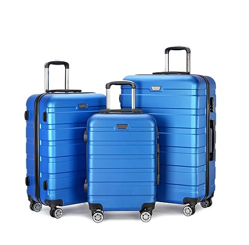 OZSSLJJ Gepäck-ABS, 3-teiliges Set mit Schloss, Spinner, 20 Zoll, 24 Zoll, 28 Zoll, leichtes Reisegepäck, Handgepäck(Blue) von OZSSLJJ