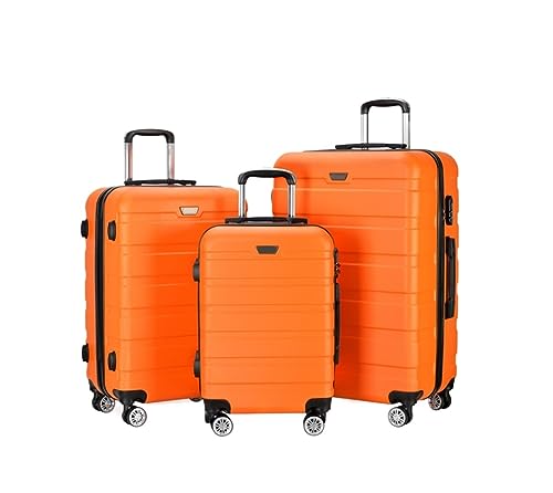 OZSSLJJ Gepäck-ABS, 3-teiliges Set mit Schloss, Spinner, 20 Zoll, 24 Zoll, 28 Zoll, leichtes Reisegepäck, Handgepäck(Orange) von OZSSLJJ