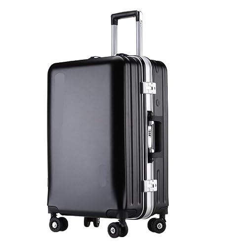 OZSSLJJ Koffer Aluminiumrahmen USB wiederaufladbares Gepäck Hartschalenkoffer mit Rädern Gepäck Handgepäck(Black,20inch) von OZSSLJJ