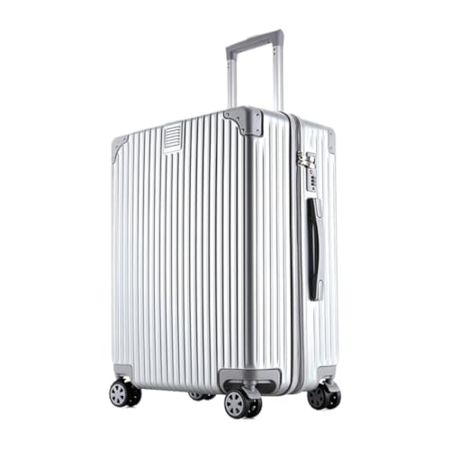 OZWYCY Rollkoffer 20-Zoll-Trolley-Koffer, Passwortbox, universeller Rollkoffer, modischer Lederkoffer Reisekoffer(Silver,26in) von OZWYCY