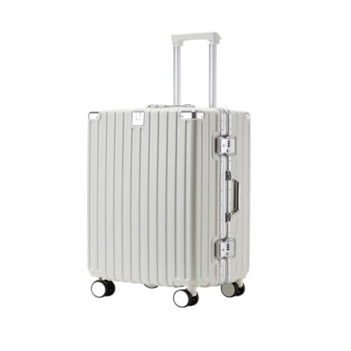 OZWYCY Rollkoffer Aluminiumrahmen-Koffer, multifunktionaler Trolley-Koffer, Universalräder, 20-Zoll-Koffer for Männer und Frauen Reisekoffer(White,24in) von OZWYCY