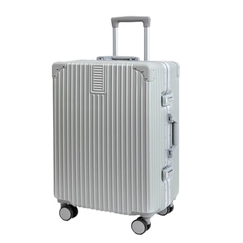 OZWYCY Rollkoffer Aluminiumrahmen-Koffer 20 Zoll for Männer und Frauen Trolley-Koffer for Männer 24 Zoll Koffer Passwortfeld Reisekoffer(Silver,26in) von OZWYCY