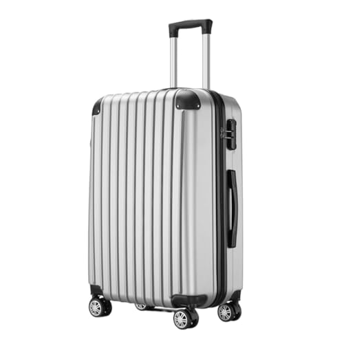 OZWYCY Rollkoffer Koffer mit Frontöffnung, geräuschloser Universal-Rollen-Boarding-Koffer, 24-Zoll-Trolley-Koffer mit Passwortschloss Reisekoffer(Silver,24in) von OZWYCY