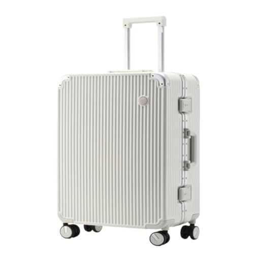 OZWYCY Rollkoffer Kratzfester und verschleißfester Aluminiumrahmen-Boarding-Koffer, universeller Trolley-Koffer mit leisem Rad Reisekoffer(White,20in) von OZWYCY