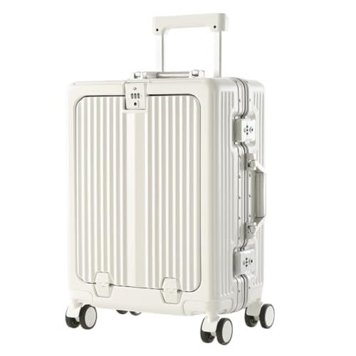 OZWYCY Rollkoffer Modischer Koffer Mit Frontöffnung, Damen-Trolley, Studenten-Boarding-Koffer, Universelles Rad, Passwort-Box Reisekoffer(White) von OZWYCY