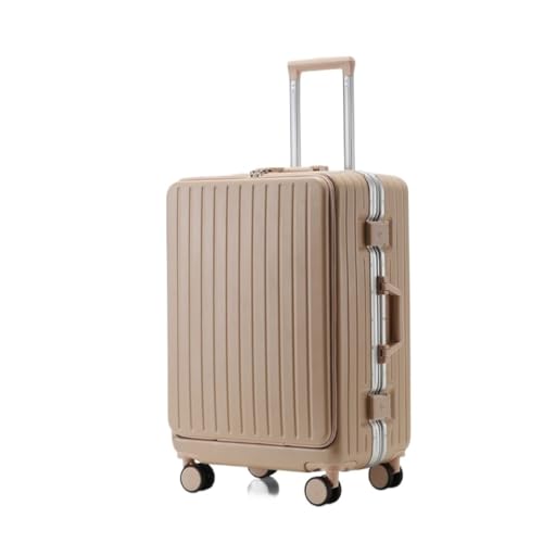 OZWYCY Rollkoffer Multifunktionaler, von vorne zu öffnender Koffer mit Aluminiumrahmen, tragbarer 22-Zoll-Kabinenkoffer, Trolley-Koffer Reisekoffer(Brown) von OZWYCY