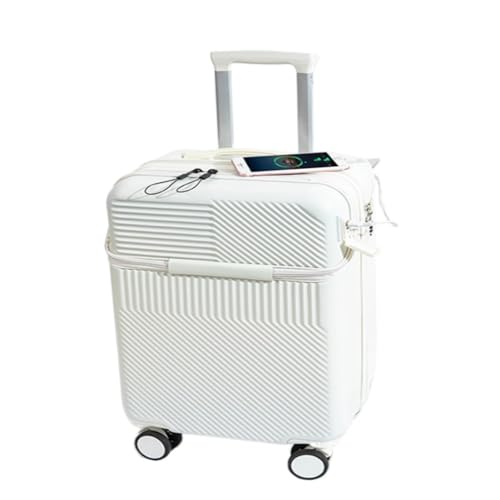 OZWYCY Rollkoffer Multifunktionaler 20-Zoll-Boarding-Koffer mit Frontöffnung, Kleiner Leichter Trolley-Koffer, 24-Zoll-Koffer Reisekoffer(White,20in) von OZWYCY