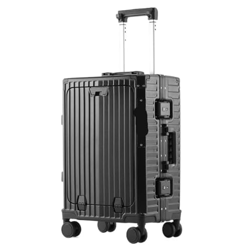 OZWYCY Rollkoffer Multifunktionaler Koffer Mit Frontöffnung, Aluminiumrahmen, Trolley-Koffer, Ladeschnittstelle, Faltbarer Getränkehalter Reisekoffer(Black,21in) von OZWYCY