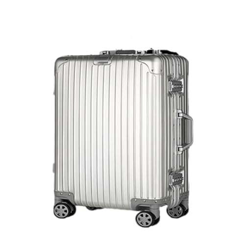 OZWYCY Rollkoffer Trolley-Koffer Aus Vollaluminium-Magnesiumlegierung, Geräuschloser Koffer Mit Drehbarem Rad, Robuster Und Langlebiger Passwort-Koffer Reisekoffer(Silver,20in) von OZWYCY