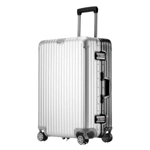 OZWYCY Rollkoffer Vollaluminium-Magnesiumlegierungs-Trolley-Koffer, Metallkoffer, Universal-Rad-Boarding-Koffer, 24-Zoll-Koffer Reisekoffer(Silver,22cm) von OZWYCY