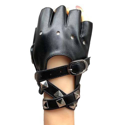 Oadnijuie Punk-Nieten-Halbfinger-Handschuhe für Damen, Bühnenauftritte, Prop Rock-Handschuhe für Tanz, Motorrad, Reithandschuhe, Reithandschuhe, Outdoor-Sporthandschuhe von Oadnijuie