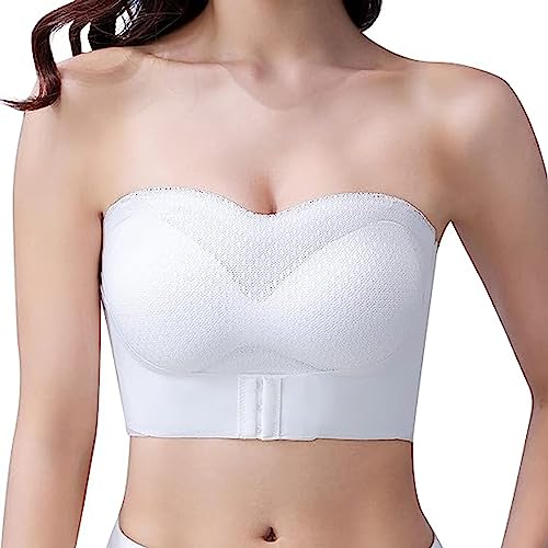 Oaiyeie Trägerlose BHS für Damen, voll stützender, Rutschfester, umwandelbarer Bandeau-BH, Push-up-Bandeau-BH für Damen (White,XL) von Oaiyeie