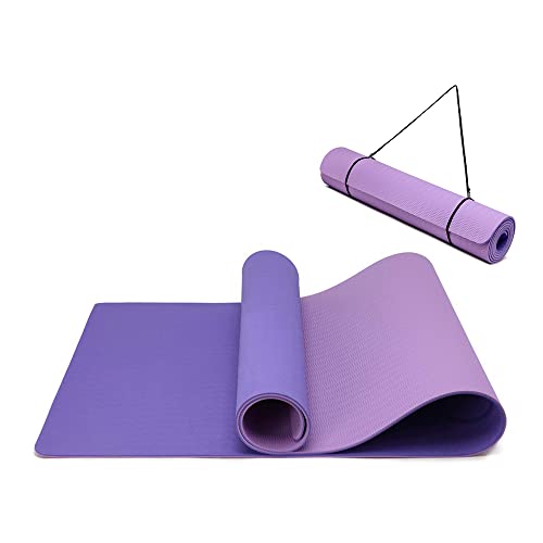 Yogamatte rutschfest und umweltfreundliche TPE Sportmatte mit Tragegurt Gymnastikmatte für Pilates, Workout Fitnessmatte 183 x 61 x 0.6 cm (Violett-Hellviolett) von Oak & Tea