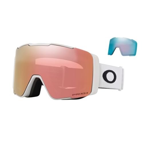 Oakley Line Miner Pro M OO7137 Skibrille für Herren und Damen, mattweiß/Prizm Saphir-Iridium & Prizm Roségold Iridium + Paket mit Designer-iWear Brillen-Set von Oakley