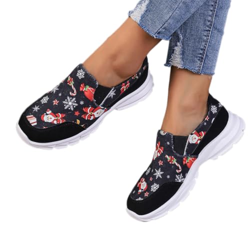 Oanviso Slip On Sneakers Damen Mode Weihnachten Bedruckt Sportschuhe Fitness Freizeitschuhe Karneval Joggingschuhe Laufschuhe Outdoor Walkingschuhe Turnschuhe A Schwarz 41 EU von Oanviso