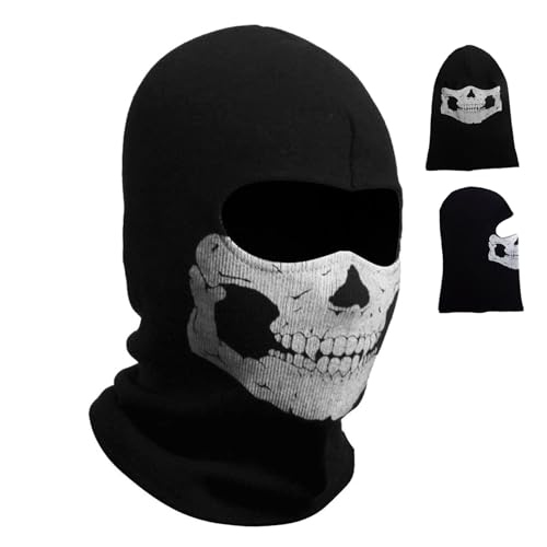 Obelunrp Geistergesichtsmaske, elastischer Vollkopf Ghost Skull Balaclava, Winddichte Schreie Gesichtsmasken, Motorrad -Gesichtsmaske für Männer Outdoor Sport Radfahren Skiwanderung von Obelunrp