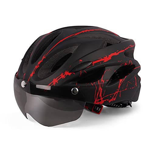 Fahrradhelme für Erwachsene, Verstellbarer Herren- und Damen-Fahrradhelm, leichte Rennrad-Mountainbike-Sicherheitssporthelme mit magnetischem abnehmbarem Visier (Red Black) von Obetuens
