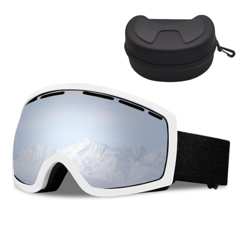 Occtingkind Snowboard Skibrille für Herren Damen Jugend,Anti-Beschlag UV-Schutz Anti-Rutsch-Kopfband mit sphärischer abnehmbarer Scheibe(Brillantes weißes Quecksilber) von Occtingkind