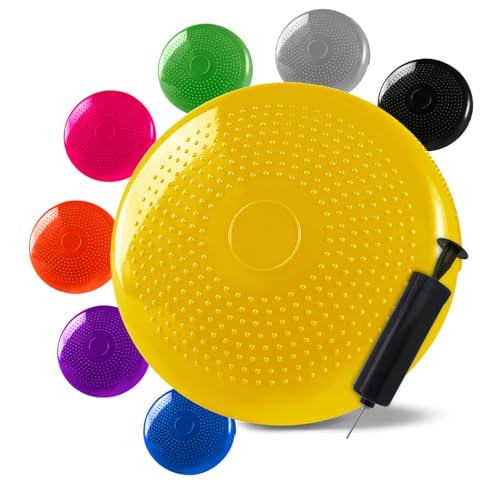 OcioDual Aufblasbares Kissen, Gelb, für Yoga, Fitness, Pilates, Sportübungen, Training, Rutschfeste Aufblasbare Scheibe, PVC-Gummioberfläche mit Manuellem Inflator OcioDual Aufblasbares Kissen, Gelb, für Yoga, Fitness, Pilates, Sportübungen, Training, Rutschfeste Aufblasbare Scheibe, PVC-Gummioberfläche mit Manuellem Inflator von OcioDual