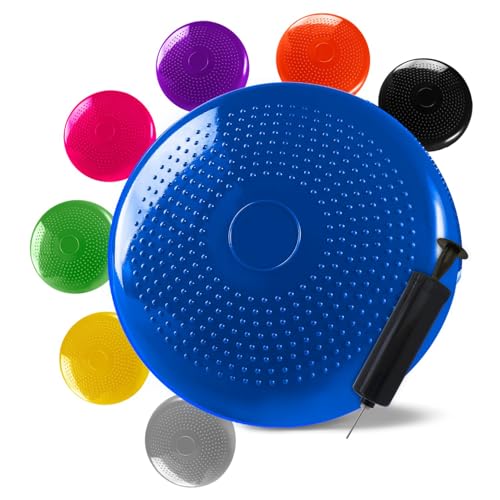 OcioDual Ballsitzkissen Blau inkl. Pumpe BalanceKissen Luftkissen Wackelbrett Sitzballkissen Sitzkissen Noppenkissen fur Fitness von OcioDual