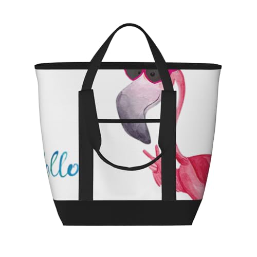 OdDdot Hello Glasses Flamingo-Druck, große Kapazität, isolierte Tragetasche, Kühltasche, Lunchtasche für Reisen, Picknicks, Einkaufen von OdDdot