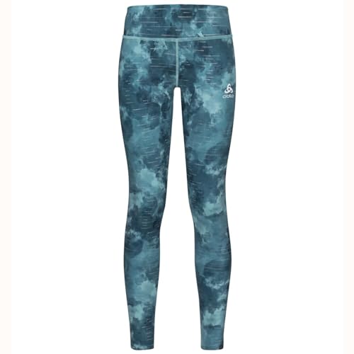 Odlo Damen Tights Zeroweight Print Reflective Laufhose, Blue Wing Teal, XL EU von Odlo