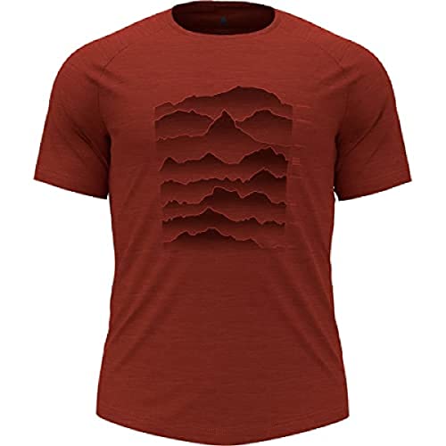 Odlo Herren Kurzarm Shirt mit Sonnenaufgang Print ASCENT PERFORMANCE WOOL 130 GRAMM, ketchup melange, S von Odlo