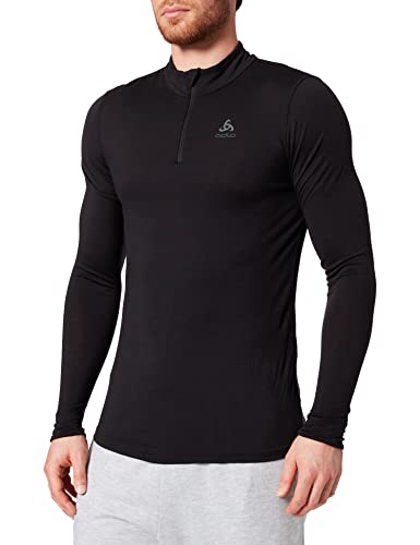 Odlo Herren Funktionsunterwäsche Langarm Shirt mit Reißverschluss 100% MERINO 200 GRAMM, black - black, L von Odlo