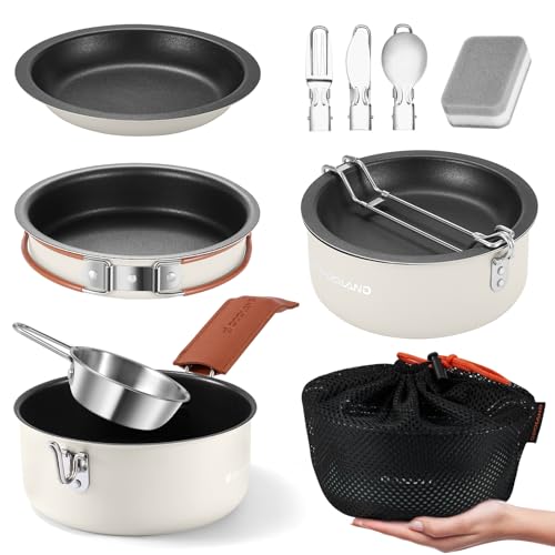 Odoland 10pcs Camping Geschirr Set, Hochwertiges leichtes Kochset mit Teller Schüssel Gabeln Messer Löffel - Perfekt für Backpacking, Camping, Wandern und Picknick Weiß Odoland 10pcs Camping Geschirr Set, Hochwertiges leichtes Kochset mit Teller Schüssel Gabeln Messer Löffel - Perfekt für Backpacking, Camping, Wandern und Picknick Weiß von Odoland