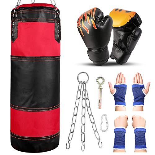 Odoland Boxsack Set für Kinder und Jugendliche 7 IN1 Box Set mit 2FT Boxsack Ungefüllt 6OZ Boxhandschuhen Stahlkette Karabinerhaken Schutzbänder Sandsack Kickboxen MMA Kampfsport Muay Thai Odoland Boxsack Set für Kinder und Jugendliche 7 IN1 Box Set mit 2FT Boxsack Ungefüllt 6OZ Boxhandschuhen Stahlkette Karabinerhaken Schutzbänder Sandsack Kickboxen MMA Kampfsport Muay Thai von Odoland