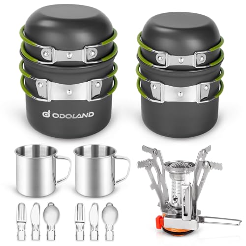 Odoland Camping Geschirr Set 16 PCS für 2 Personen Outdoor Kochgeschirr aus Aluminium und Edelstahl Camping Töpfe Becher Faltbare Besteck Mini Campingkocher für Outdoor Geschirr Picknick Wandern Odoland Camping Geschirr Set 16 PCS für 2 Personen Outdoor Kochgeschirr aus Aluminium und Edelstahl Camping Töpfe Becher Faltbare Besteck Mini Campingkocher für Outdoor Geschirr Picknick Wandern von Odoland