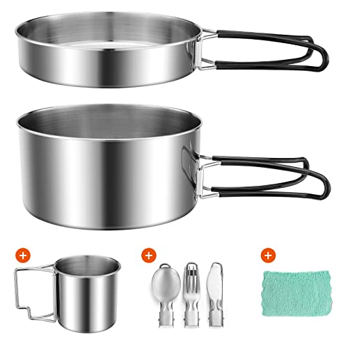 Odoland Camping Kochgeschirr Edelstahl, Zusammenklappbar, Stapelbar Outdoor Kochen, Camping Geschirr für Camping, Wandern, Picknicks Odoland Camping Kochgeschirr Edelstahl, Zusammenklappbar, Stapelbar Outdoor Kochen, Camping Geschirr für Camping, Wandern, Picknicks von Odoland