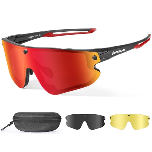 Odoland Fahrradbrille Magnetische mit 3 Magnetische Wechselgläser ink. grauer polarisierter Gläser Sport Sonnenbrille UV400 Schnelle brille für Herren Damen Sportbrille Fahrrad, Angeln, Laufen Rot Odoland Fahrradbrille Magnetische mit 3 Magnetische Wechselgläser ink. grauer polarisierter Gläser Sport Sonnenbrille UV400 Schnelle brille für Herren Damen Sportbrille Fahrrad, Angeln, Laufen Rot von Odoland
