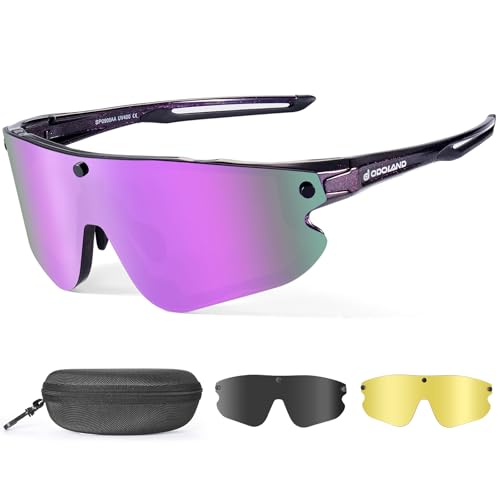 Odoland Fahrradbrille Magnetische mit 3 Magnetische Wechselgläser ink. grauer polarisierter Gläser Sport Sonnenbrille UV400 Schnelle brille für Herren Damen Sportbrille Fahrrad, Angeln, Laufen Violett Odoland Fahrradbrille Magnetische mit 3 Magnetische Wechselgläser ink. grauer polarisierter Gläser Sport Sonnenbrille UV400 Schnelle brille für Herren Damen Sportbrille Fahrrad, Angeln, Laufen Violett von Odoland