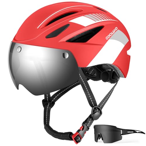 Odoland Fahrradhelm mit Schutzbrille und Magnetische Visier Abnehmbarer Sonnenschutzkappe Rennradhelm Allround-Helm für Erwachsenen Herren Damen von Odoland