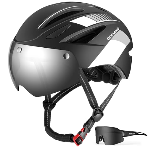 Odoland Fahrradhelm mit Schutzbrille und Magnetische Visier Abnehmbarer Sonnenschutzkappe Rennradhelm Allround-Helm für Erwachsenen Herren Damen von Odoland