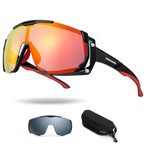 Odoland Magnetisch Polarisiert Fahrradbrille TR90 Rahmen Schnelle brille mit 1 Magnetische Wechselglase für Herren Damen Klar Sportsonnenbrille für Outdoorsport Radfahren Golf Laufen Wandern Rot von Odoland