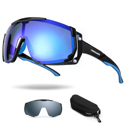 Odoland Magnetisch Polarisiert Fahrradbrille TR90 Rahmen Schnelle brille mit 2 Magnetische Wechselgläser für Herren Damen Klar Sportsonnenbrille für Outdoorsport Radfahren Golf Laufen Wandern Blau von Odoland