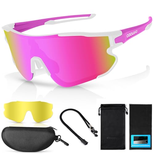 Odoland Polarisierte Fahrradbrille, Sport-Sonnenbrille, UV 400, mit austauschbarer Nachtsicht, Gläser für Fahrrad, Angeln, Laufen, Herren, Damen und Jugendliche, Farbe Rosa Odoland Polarisierte Fahrradbrille, Sport-Sonnenbrille, UV 400, mit austauschbarer Nachtsicht, Gläser für Fahrrad, Angeln, Laufen, Herren, Damen und Jugendliche, Farbe Rosa von Odoland