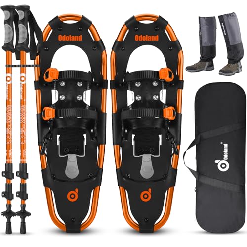 Odoland Schneeschuhe mit Steighilfe Allround 4 IN 1 für Damen und Herren mit Wanderstöcken, Wasserdichten Gamaschen und Tragetasche, ab Schuhgröße 21 INCH Orange Odoland Schneeschuhe mit Steighilfe Allround 4 IN 1 für Damen und Herren mit Wanderstöcken, Wasserdichten Gamaschen und Tragetasche, ab Schuhgröße 21 INCH Orange von Odoland