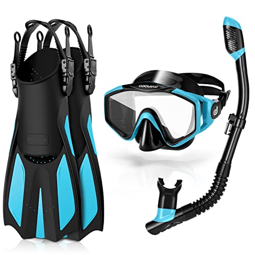Odoland Schnorchelset Erwachsene 3 in 1 mit Anti-Fog Taucherbrille und Dry Schnorchel, Verstellbare Schwimmflossen, Taucherausrüstung Set zum Schwimmen/Schnorcheln, Azurblau M Odoland Schnorchelset Erwachsene 3 in 1 mit Anti-Fog Taucherbrille und Dry Schnorchel, Verstellbare Schwimmflossen, Taucherausrüstung Set zum Schwimmen/Schnorcheln, Azurblau M von Odoland